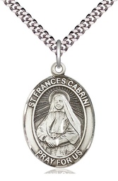[7011SS/24S] Sterling Silver Saint Frances Cabrini Pendant on a 24 inch Light Rhodium Heavy Curb chain