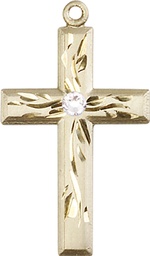 [5924KT-STN4] 14kt Gold Cross Medal with a 3mm Crystal Swarovski stone