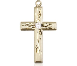 [5924KT-STN4] 14kt Gold Cross Medal with a 3mm Crystal Swarovski stone