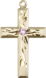 [5924KT-STN6] 14kt Gold Cross Medal with a 3mm Light Amethyst Swarovski stone