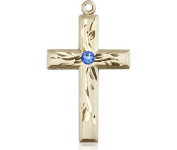 [5924KT-STN9] 14kt Gold Cross Medal with a 3mm Sapphire Swarovski stone