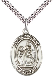 [7014SS/24S] Sterling Silver Saint Catherine of Siena Pendant on a 24 inch Light Rhodium Heavy Curb chain