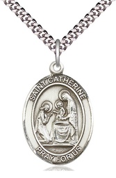 [7014SS/24S] Sterling Silver Saint Catherine of Siena Pendant on a 24 inch Light Rhodium Heavy Curb chain