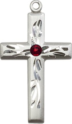 [5924SS-STN1] Sterling Silver Cross Medal with a 3mm Garnet Swarovski stone