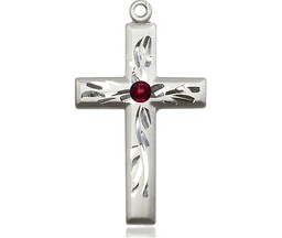 [5924SS-STN1] Sterling Silver Cross Medal with a 3mm Garnet Swarovski stone