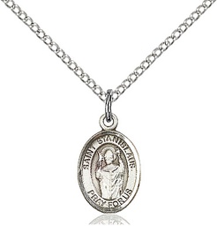 [9124SS/18SS] Sterling Silver Saint Stanislaus Pendant on a 18 inch Sterling Silver Light Curb chain