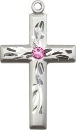 [5924SS-STN10] Sterling Silver Cross Medal with a 3mm Rose Swarovski stone