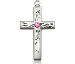 [5924SS-STN10] Sterling Silver Cross Medal with a 3mm Rose Swarovski stone