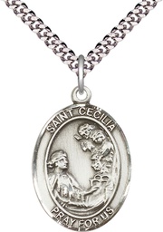 [7016SS/24S] Sterling Silver Saint Cecilia Pendant on a 24 inch Light Rhodium Heavy Curb chain