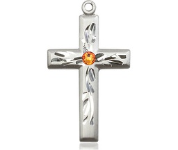 [5924SS-STN11] Sterling Silver Cross Medal with a 3mm Topaz Swarovski stone