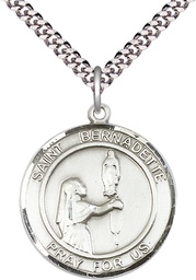 [7017RDSS/24S] Sterling Silver Saint Bernadette Pendant on a 24 inch Light Rhodium Heavy Curb chain