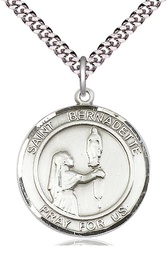 [7017RDSS/24S] Sterling Silver Saint Bernadette Pendant on a 24 inch Light Rhodium Heavy Curb chain