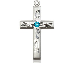 [5924SS-STN12] Sterling Silver Cross Medal with a 3mm Zircon Swarovski stone