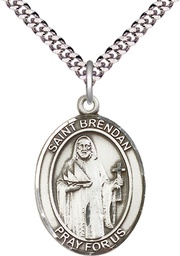 [7018SS/24S] Sterling Silver Saint Brendan the Navigator Pendant on a 24 inch Light Rhodium Heavy Curb chain