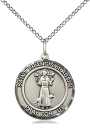 [8036RDSS/18SS] Sterling Silver Saint Francis of Assisi Pendant on a 18 inch Sterling Silver Light Curb chain