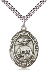 [7021SS/24S] Sterling Silver Saint Catherine Laboure Pendant on a 24 inch Light Rhodium Heavy Curb chain