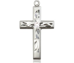 [5924SS-STN4] Sterling Silver Cross Medal with a 3mm Crystal Swarovski stone