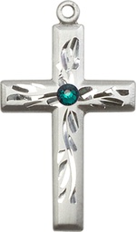 [5924SS-STN5] Sterling Silver Cross Medal with a 3mm Emerald Swarovski stone
