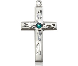 [5924SS-STN5] Sterling Silver Cross Medal with a 3mm Emerald Swarovski stone