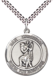 [7022RDSPSS/24S] Sterling Silver San Cristobal Pendant on a 24 inch Light Rhodium Heavy Curb chain