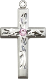 [5924SS-STN6] Sterling Silver Cross Medal with a 3mm Light Amethyst Swarovski stone