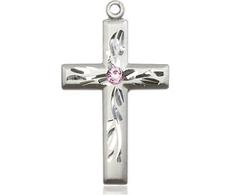 [5924SS-STN6] Sterling Silver Cross Medal with a 3mm Light Amethyst Swarovski stone