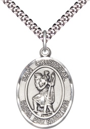 [7022SPSS/24S] Sterling Silver San Cristobal Pendant on a 24 inch Light Rhodium Heavy Curb chain