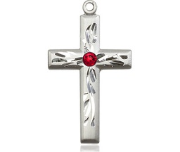 [5924SS-STN7] Sterling Silver Cross Medal with a 3mm Ruby Swarovski stone