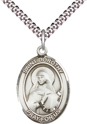 [7023SS/24S] Sterling Silver Saint Dorothy Pendant on a 24 inch Light Rhodium Heavy Curb chain