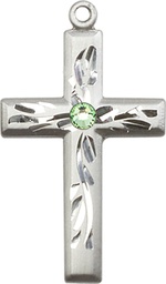 [5924SS-STN8] Sterling Silver Cross Medal with a 3mm Peridot Swarovski stone