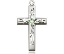 [5924SS-STN8] Sterling Silver Cross Medal with a 3mm Peridot Swarovski stone