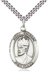 [7026SS/24S] Sterling Silver Saint Edward the Confessor Pendant on a 24 inch Light Rhodium Heavy Curb chain