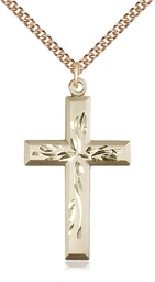 [5925GF/24GF] 14kt Gold Filled Cross Pendant on a 24 inch Gold Filled Heavy Curb chain