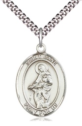 [7029SS/24S] Sterling Silver Saint Jane of Valois Pendant on a 24 inch Light Rhodium Heavy Curb chain