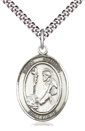 [7030SS/24S] Sterling Silver Saint Dominic de Guzman Pendant on a 24 inch Light Rhodium Heavy Curb chain