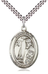 [7031SS/24S] Sterling Silver Saint Elmo Pendant on a 24 inch Light Rhodium Heavy Curb chain