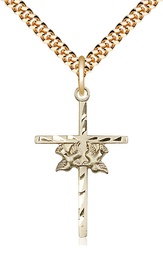 [5927GF/24G] 14kt Gold Filled Doves Cross Pendant on a 24 inch Gold Plate Heavy Curb chain