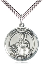 [7032RDSS/24S] Sterling Silver Saint Dymphna Pendant on a 24 inch Light Rhodium Heavy Curb chain