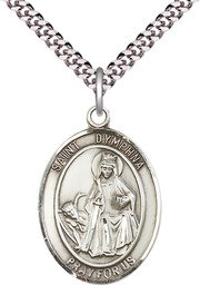 [7032SS/24S] Sterling Silver Saint Dymphna Pendant on a 24 inch Light Rhodium Heavy Curb chain