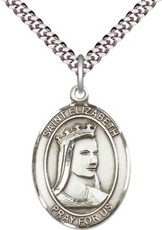 [7033SS/24S] Sterling Silver Saint Elizabeth of Hungary Pendant on a 24 inch Light Rhodium Heavy Curb chain