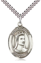 [7033SS/24S] Sterling Silver Saint Elizabeth of Hungary Pendant on a 24 inch Light Rhodium Heavy Curb chain