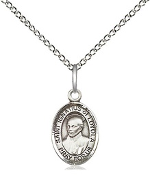 [9217SS/18SS] Sterling Silver Saint Ignatius of Loyola Pendant on a 18 inch Sterling Silver Light Curb chain