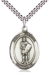 [7034SS/24S] Sterling Silver Saint Florian Pendant on a 24 inch Light Rhodium Heavy Curb chain