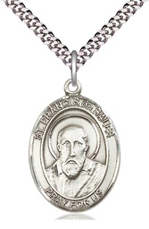 [7035SS/24S] Sterling Silver Saint Francis de Sales Pendant on a 24 inch Light Rhodium Heavy Curb chain