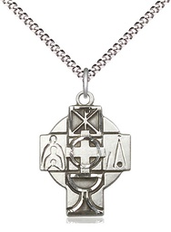 [5929SS/18S] Sterling Silver RCIA Pendant on a 18 inch Light Rhodium Light Curb chain