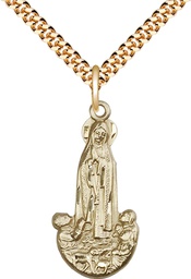 [5931GF/24G] 14kt Gold Filled Our Lady of Fatima Pendant on a 24 inch Gold Plate Heavy Curb chain
