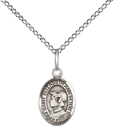 [9224SS/18SS] Sterling Silver Saint Elizabeth Ann Seton Pendant on a 18 inch Sterling Silver Light Curb chain