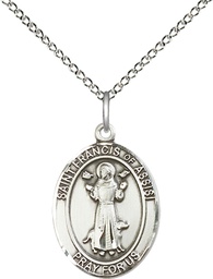 [8036SS/18SS] Sterling Silver Saint Francis of Assisi Pendant on a 18 inch Sterling Silver Light Curb chain