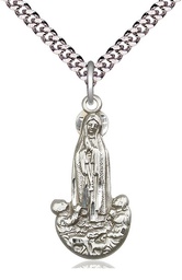 [5931SS/24S] Sterling Silver Our Lady of Fatima Pendant on a 24 inch Light Rhodium Heavy Curb chain