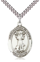 [7036SS/24S] Sterling Silver Saint Francis of Assisi Pendant on a 24 inch Light Rhodium Heavy Curb chain